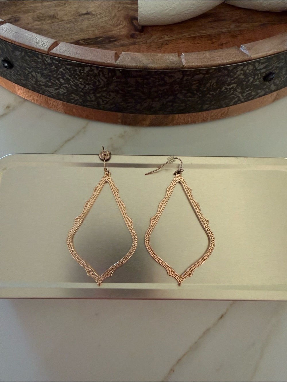 Kendra Scott Rose Gold Filigree Open Teardrop Earrings